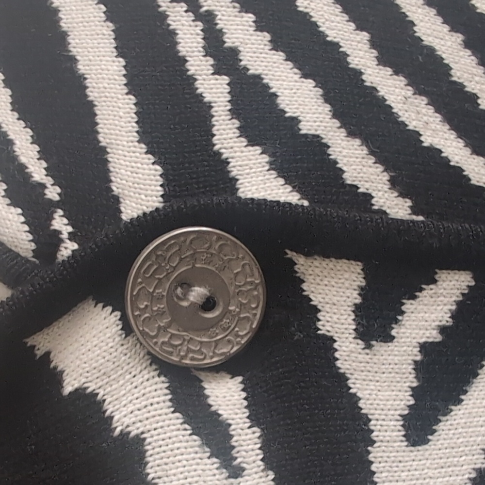 Chico's Size Small Black and White Stripe Silk Blend Sweater Silver Buttons - Picture 4 of 5